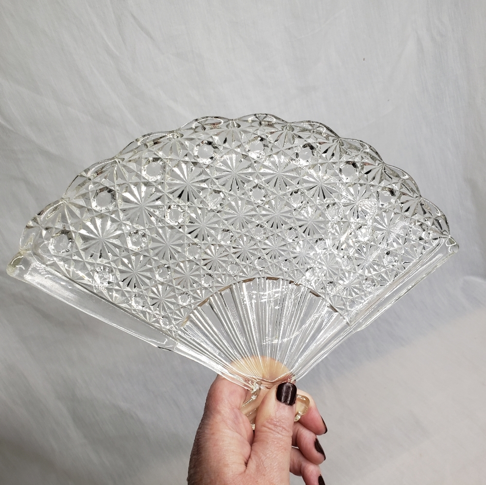 Daisy and Button Fan Tray Dish Vintage Cut Glass
